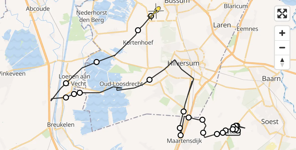 Routekaart van de vlucht: Politieheli naar Hilversum