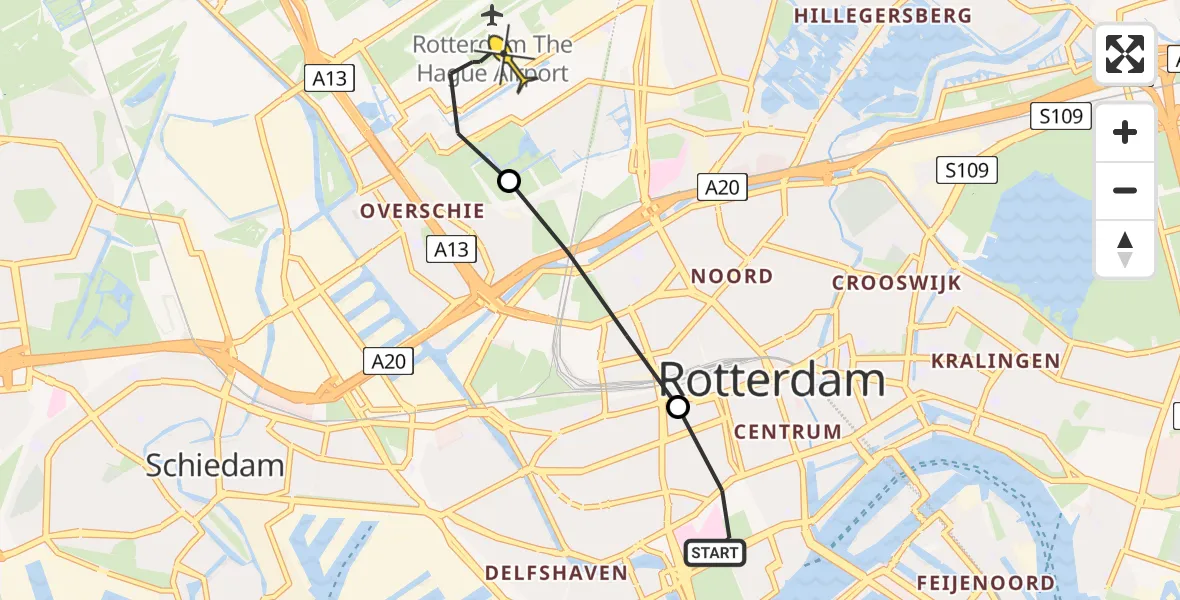 Routekaart van de vlucht: Lifeliner 2 naar Rotterdam The Hague Airport