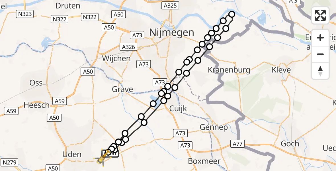 Vluchtroute Traumahelikopter Vliegbasis Volkel - Vliegbasis Volkel, 17 augustus 2022, 15:55
