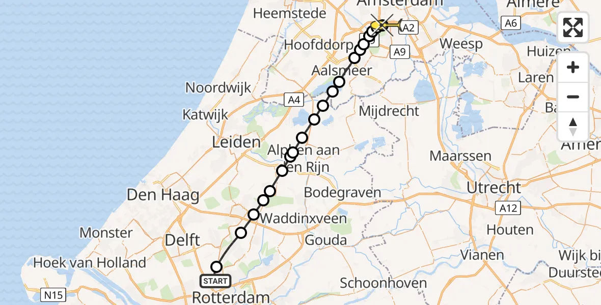 Routekaart van de vlucht: Lifeliner 1 naar VU Medisch Centrum Amsterdam