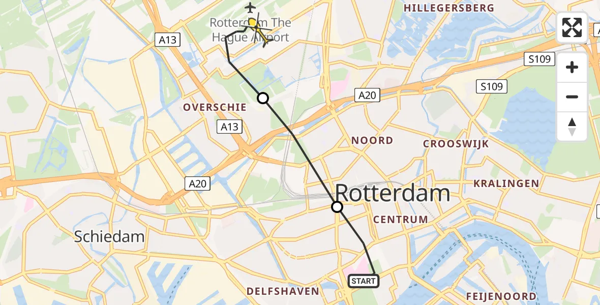 Routekaart van de vlucht: Lifeliner 2 naar Rotterdam The Hague Airport