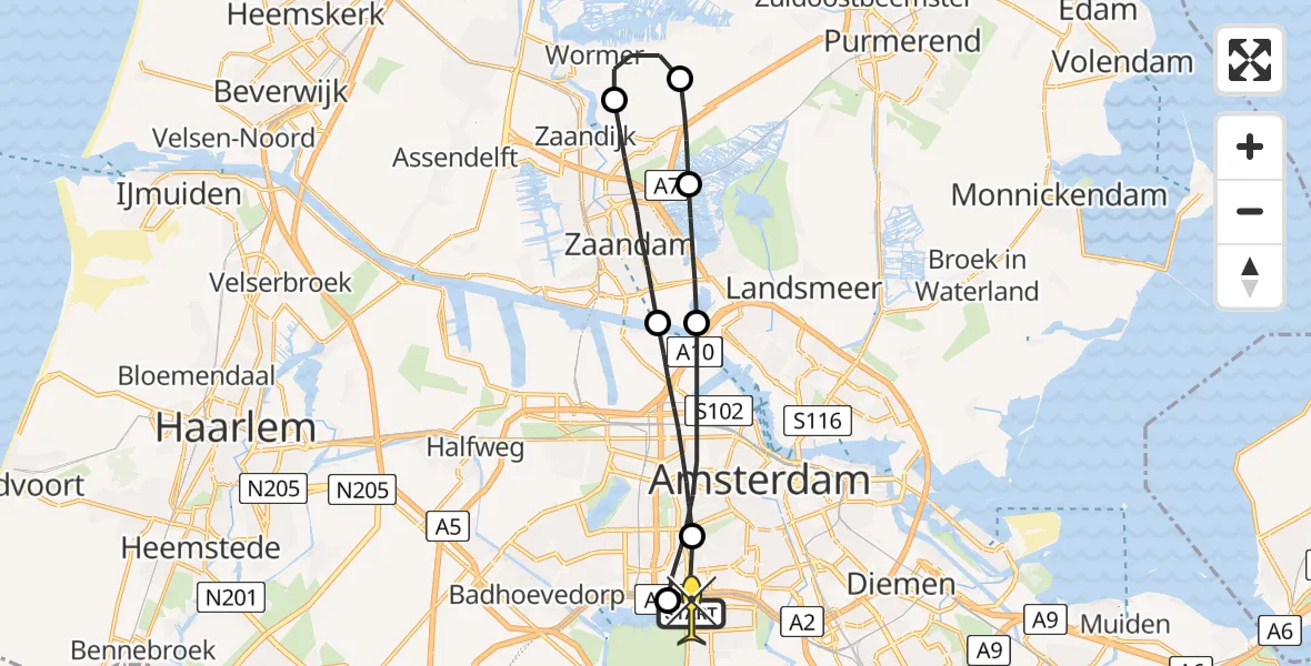 Routekaart van de vlucht: Lifeliner 1 naar VU Medisch Centrum Amsterdam