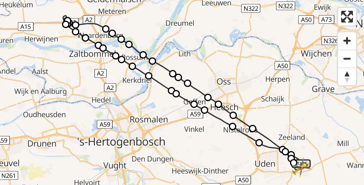 Vluchtroute Traumahelikopter Vliegbasis Volkel - Vliegbasis Volkel, 17 augustus 2022, 18:44
