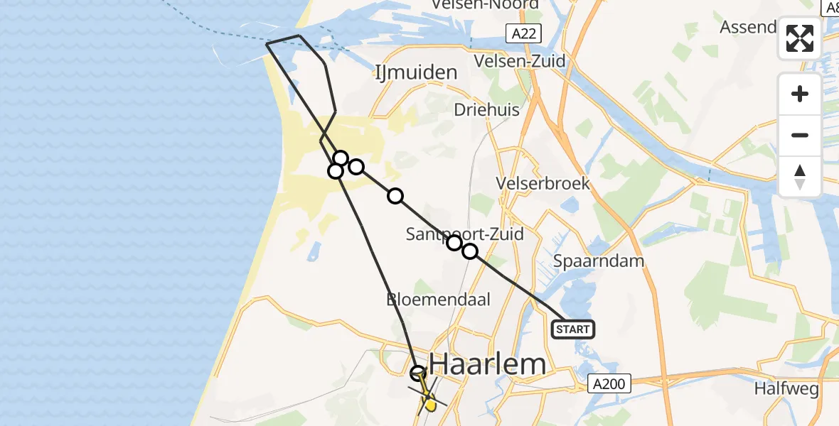 Routekaart van de vlucht: Politieheli naar Haarlem