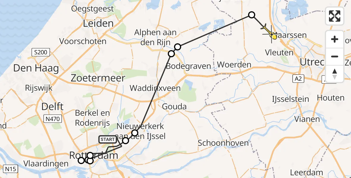 Routekaart van de vlucht: Politiehelikopter naar Kockengen
