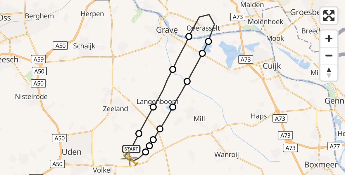 Vluchtroute Traumahelikopter Vliegbasis Volkel - Vliegbasis Volkel, 18 augustus 2022, 08:41
