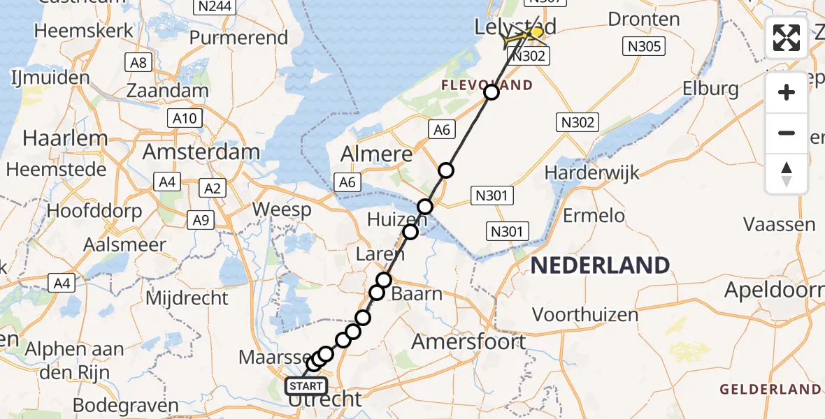 Routekaart van de vlucht: Lifeliner 1 naar Lelystad