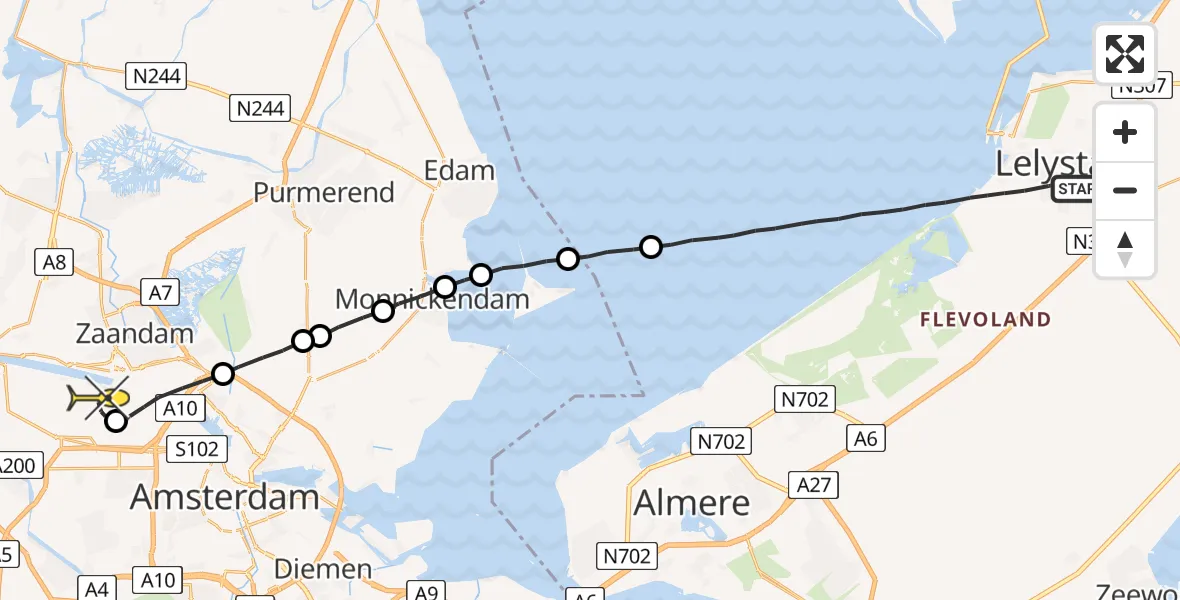 Routekaart van de vlucht: Lifeliner 1 naar Amsterdam Heliport