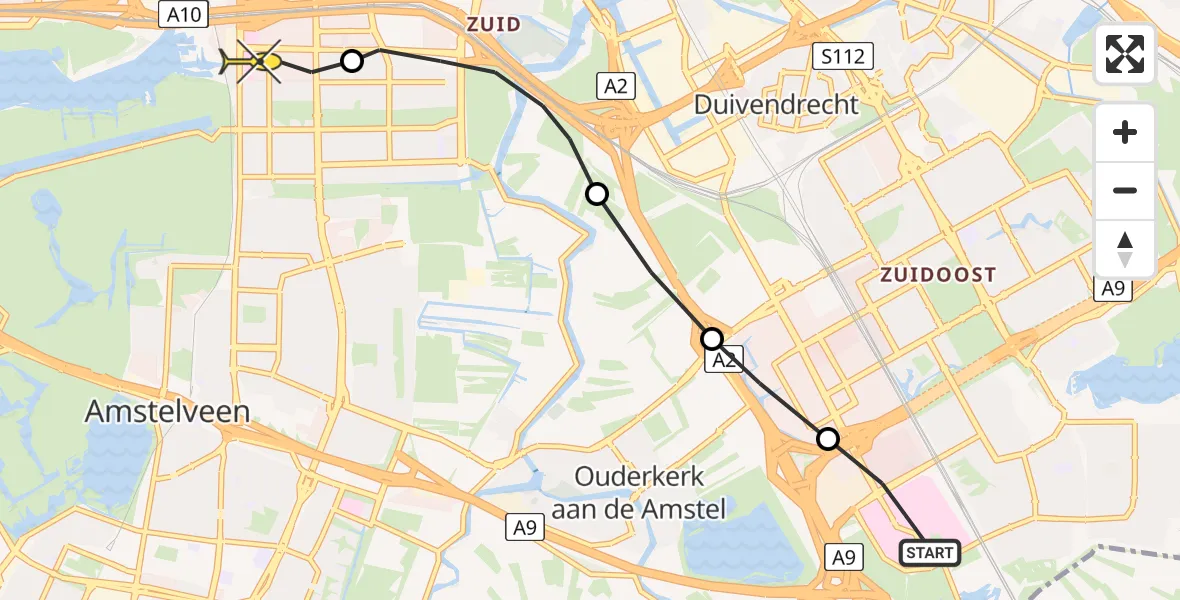 Routekaart van de vlucht: Lifeliner 1 naar VU Medisch Centrum Amsterdam