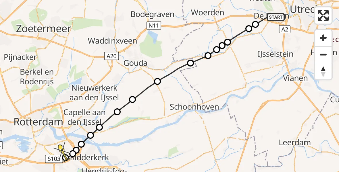 Routekaart van de vlucht: Lifeliner 2 naar Rotterdam