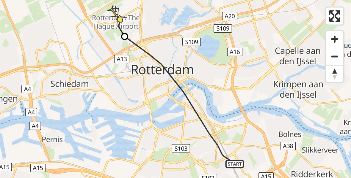 Routekaart van de vlucht: Lifeliner 2 naar Rotterdam The Hague Airport