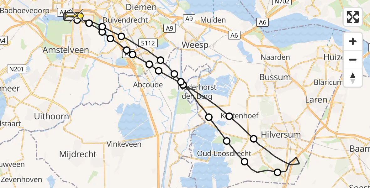 Routekaart van de vlucht: Lifeliner 1 naar VU Medisch Centrum Amsterdam