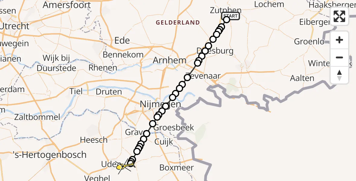 Routekaart van de vlucht: Lifeliner 3 naar Vliegbasis Volkel