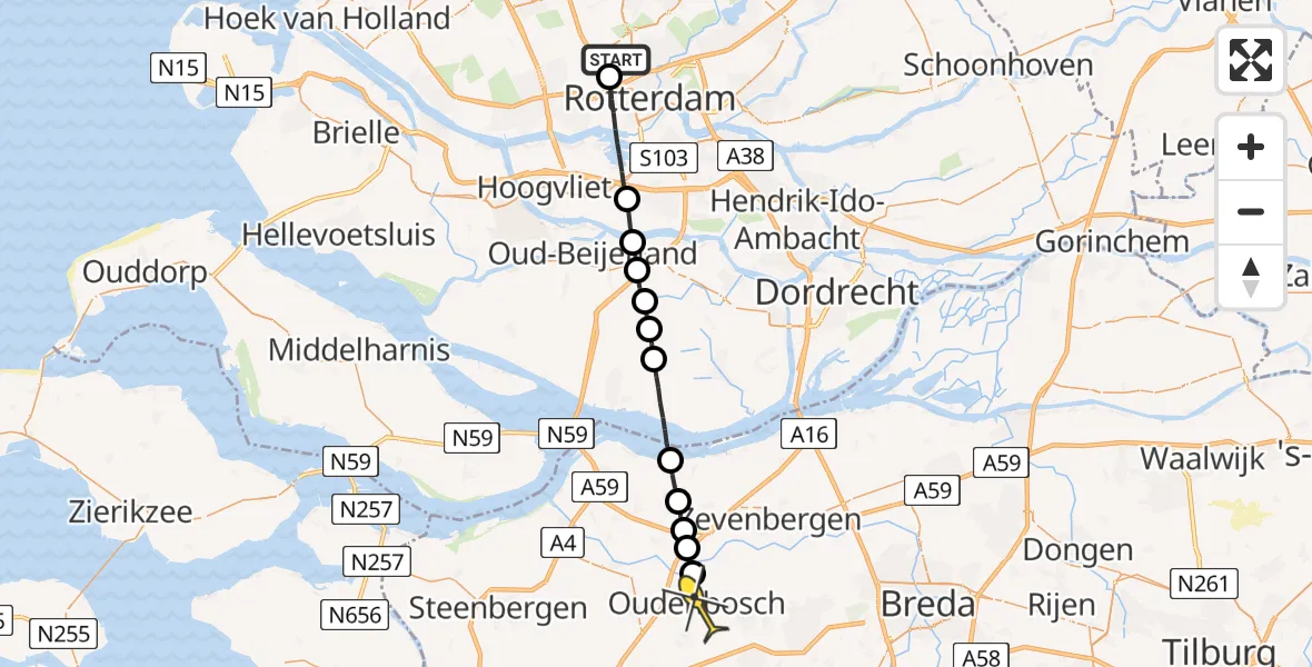 Routekaart van de vlucht: Lifeliner 2 naar Oudenbosch