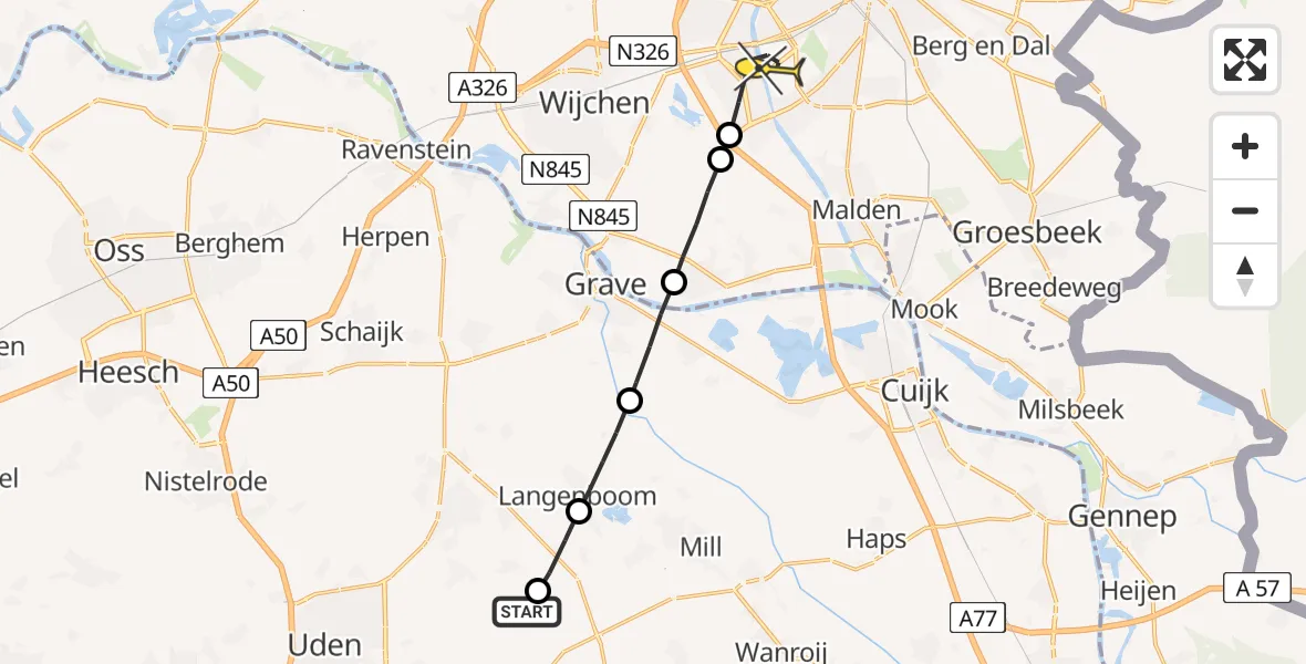 Routekaart van de vlucht: Lifeliner 3 naar Nijmegen