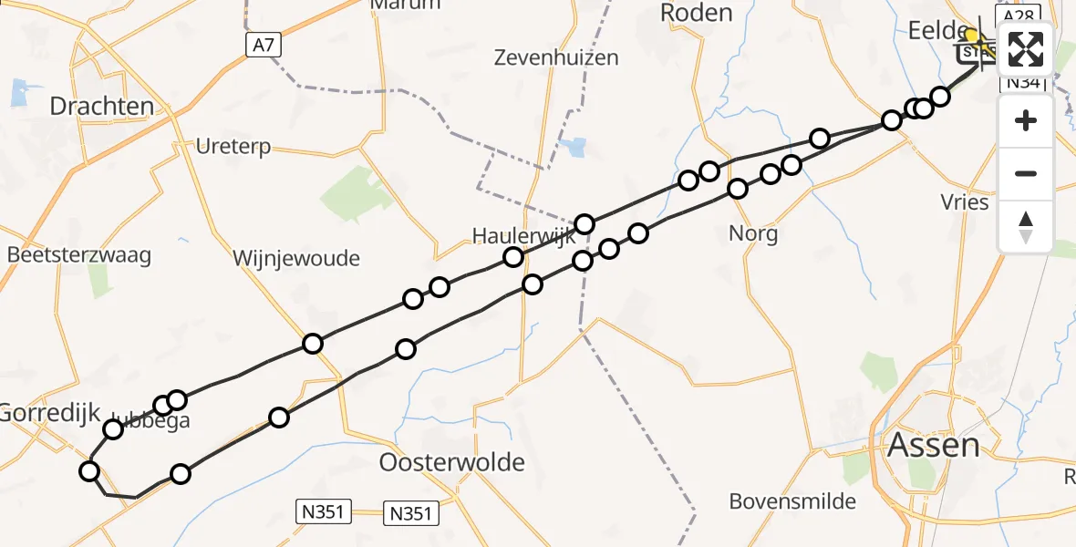 Routekaart van de vlucht: Lifeliner 4 naar Groningen Airport Eelde