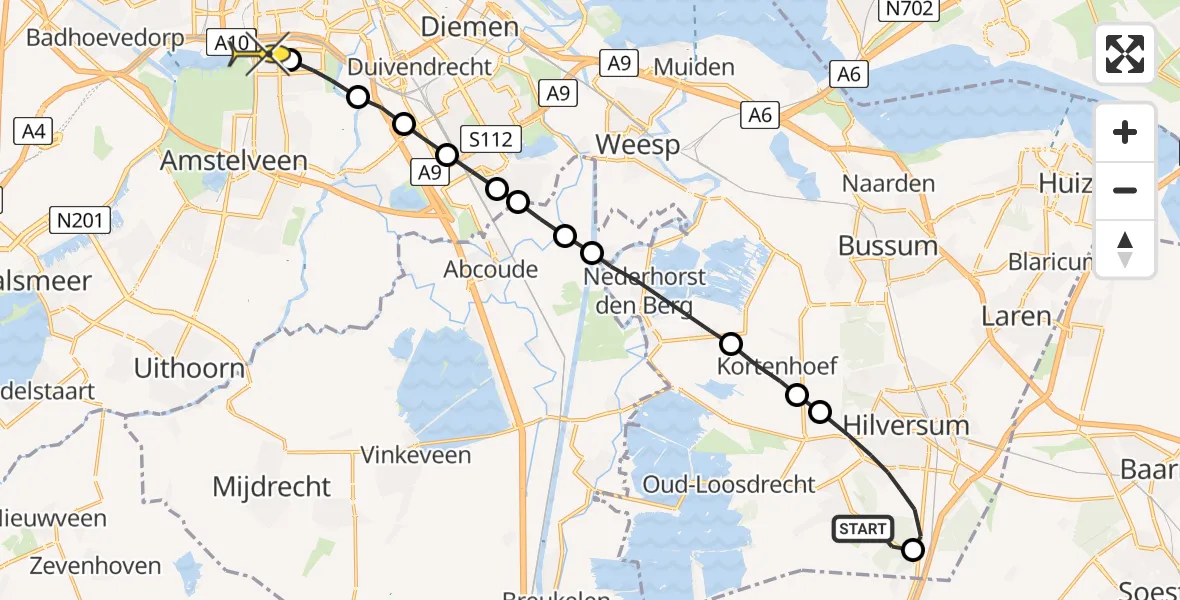 Routekaart van de vlucht: Lifeliner 1 naar VU Medisch Centrum Amsterdam