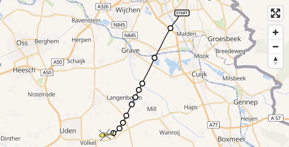 Routekaart van de vlucht: Lifeliner 3 naar Vliegbasis Volkel