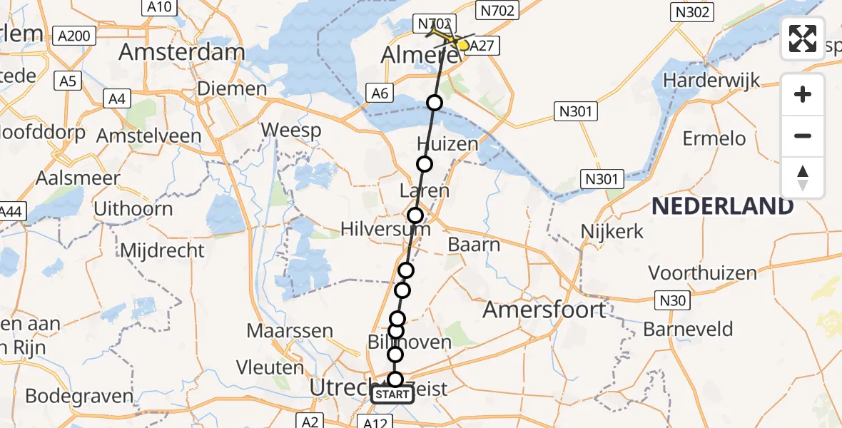 Routekaart van de vlucht: Lifeliner 1 naar Almere