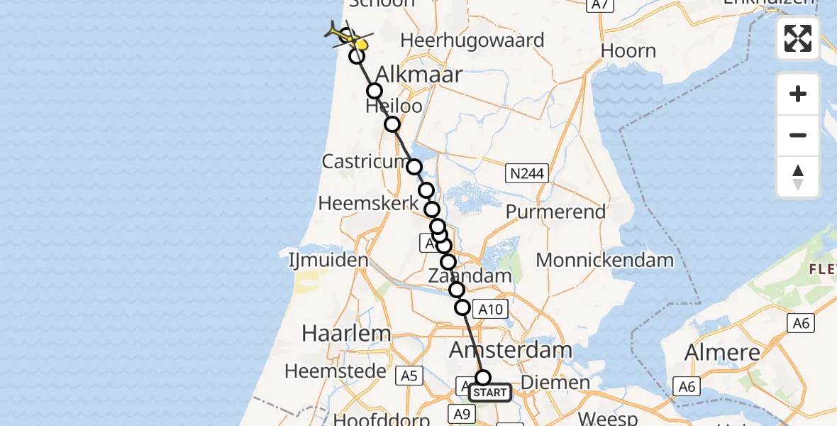 Routekaart van de vlucht: Lifeliner 1 naar Bergen aan Zee