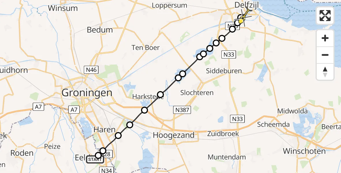 Routekaart van de vlucht: Lifeliner 4 naar Delfzijl