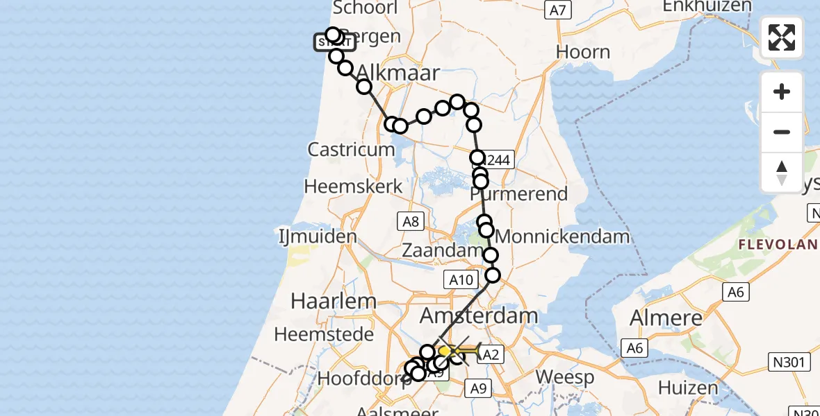 Routekaart van de vlucht: Lifeliner 1 naar VU Medisch Centrum Amsterdam