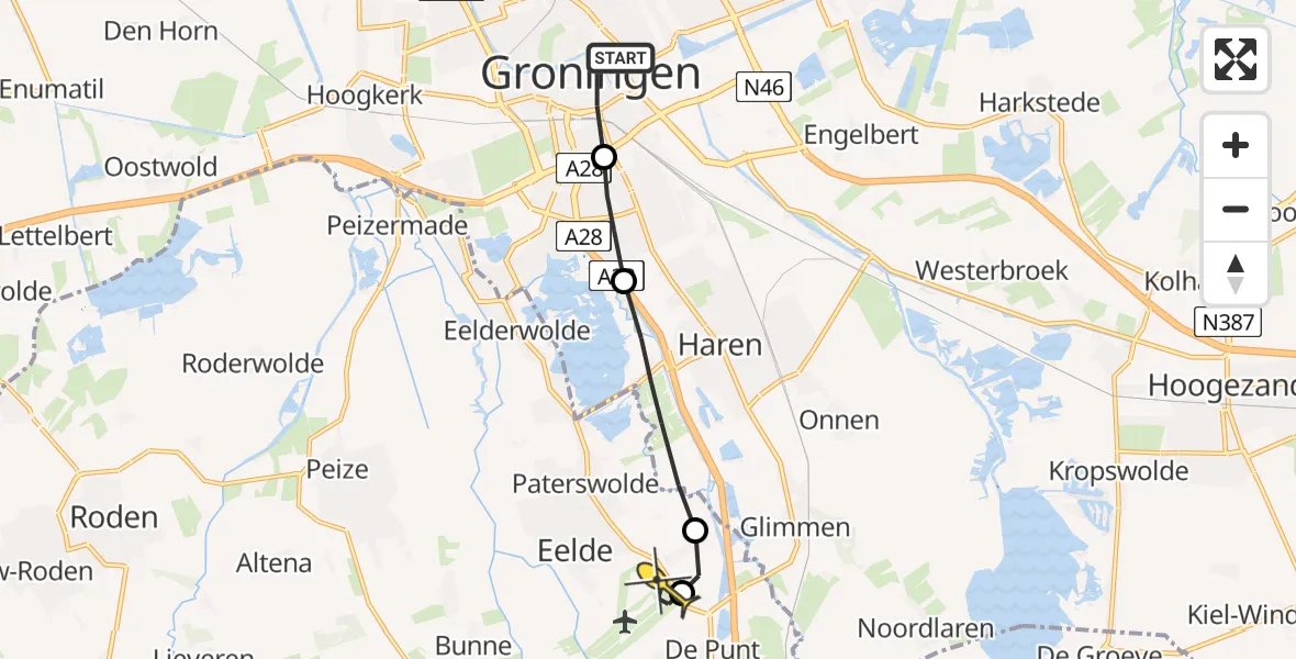 Routekaart van de vlucht: Lifeliner 4 naar Groningen Airport Eelde