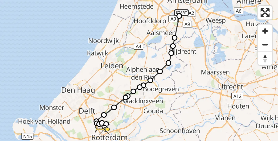 Routekaart van de vlucht: Lifeliner 1 naar Rotterdam The Hague Airport