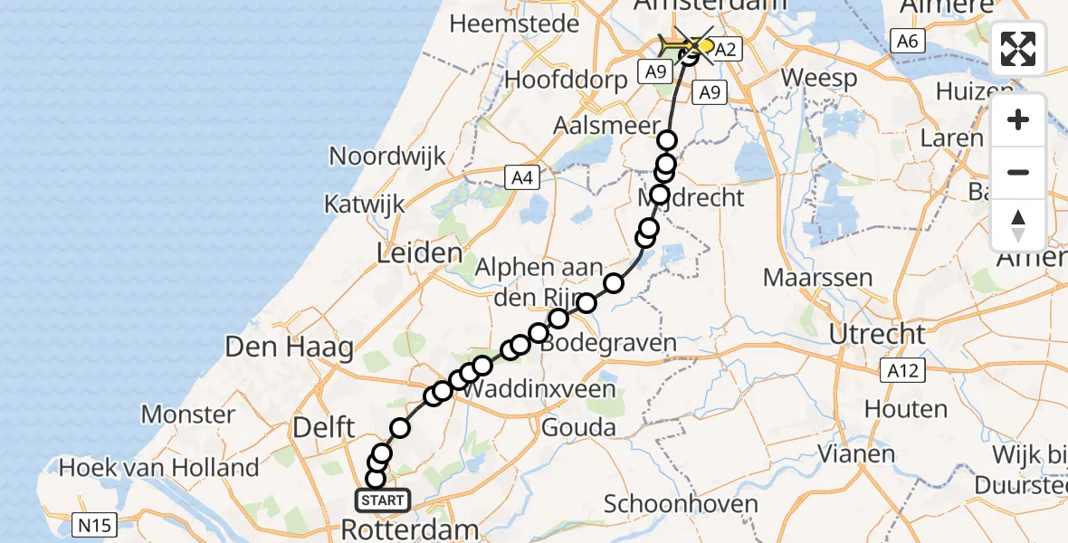 Routekaart van de vlucht: Lifeliner 1 naar VU Medisch Centrum Amsterdam