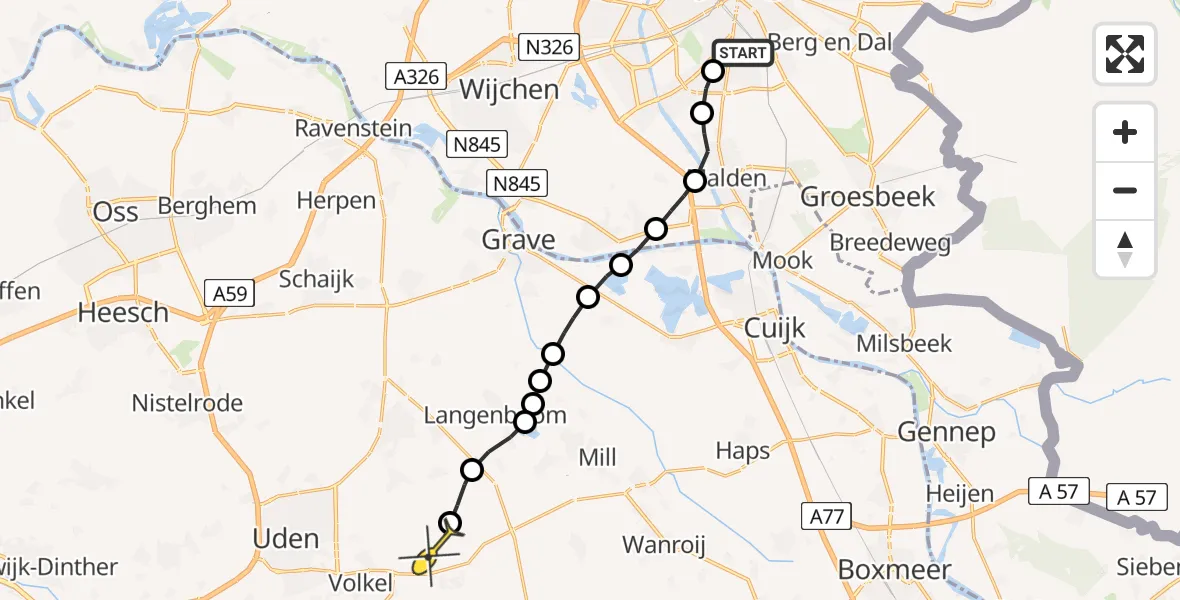 Routekaart van de vlucht: Lifeliner 3 naar Vliegbasis Volkel