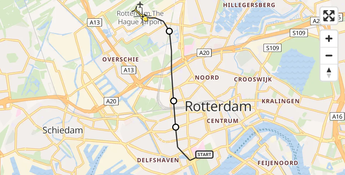 Routekaart van de vlucht: Lifeliner 2 naar Rotterdam The Hague Airport