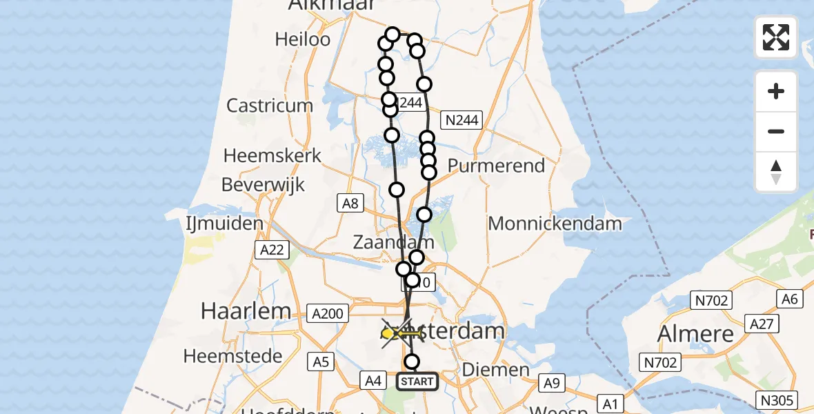 Routekaart van de vlucht: Lifeliner 1 naar Amsterdam