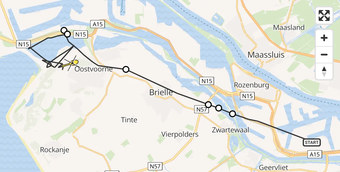 Routekaart van de vlucht: Politieheli naar Oostvoorne