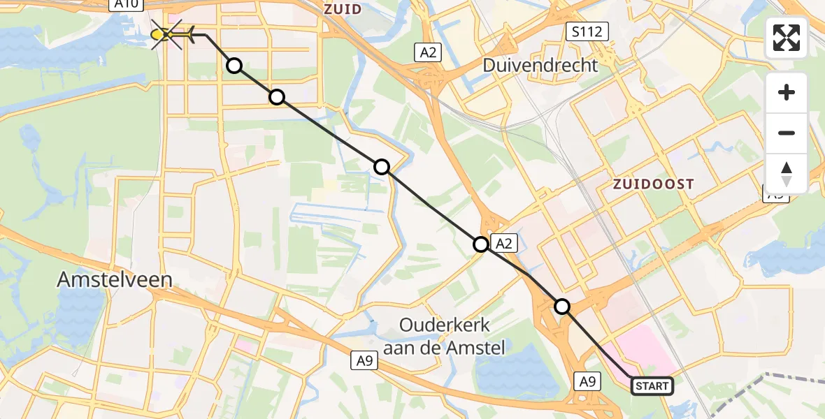 Routekaart van de vlucht: Lifeliner 1 naar VU Medisch Centrum Amsterdam