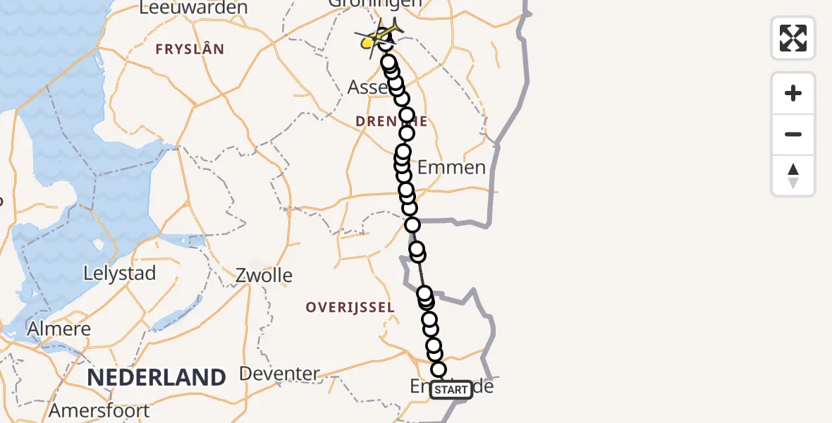 Routekaart van de vlucht: Lifeliner 4 naar Groningen Airport Eelde