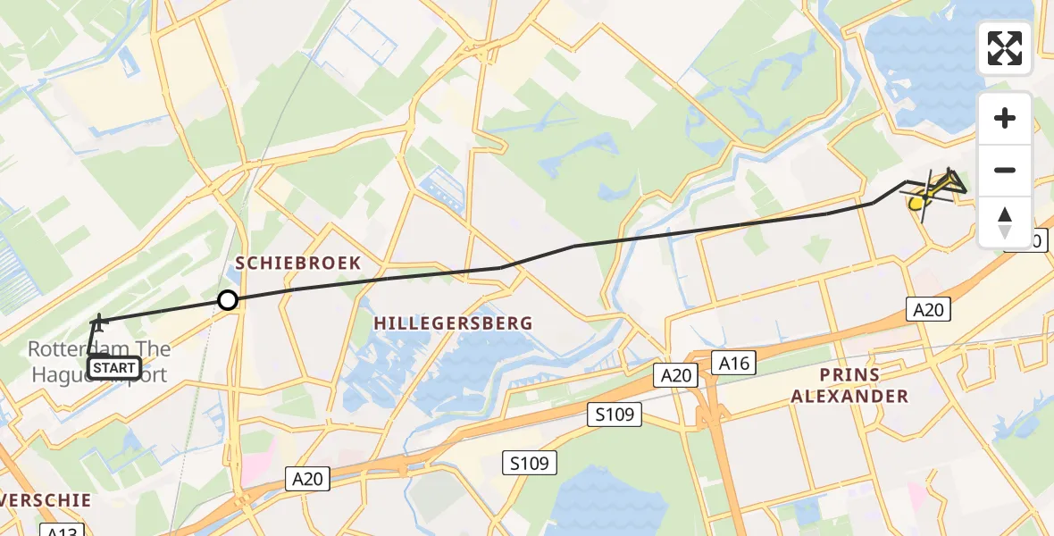 Routekaart van de vlucht: Lifeliner 2 naar Rotterdam