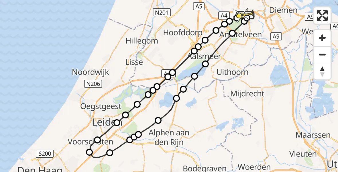 Routekaart van de vlucht: Lifeliner 1 naar VU Medisch Centrum Amsterdam