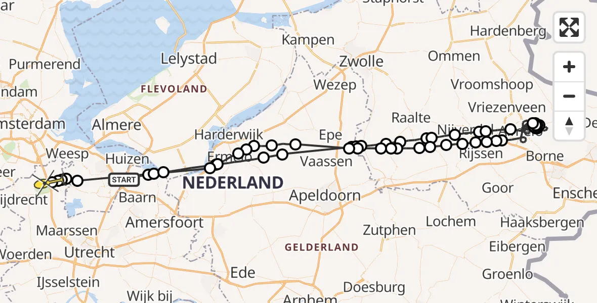 Routekaart van de vlucht: Politieheli naar Baambrugge