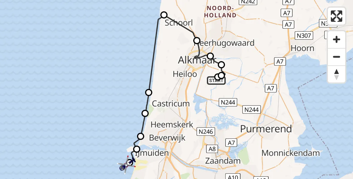 Vluchtroute Politiehelikopter Driehuizen - , 19 augustus 2022, 18:57