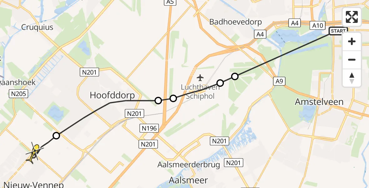 Routekaart van de vlucht: Lifeliner 1 naar Nieuw-Vennep