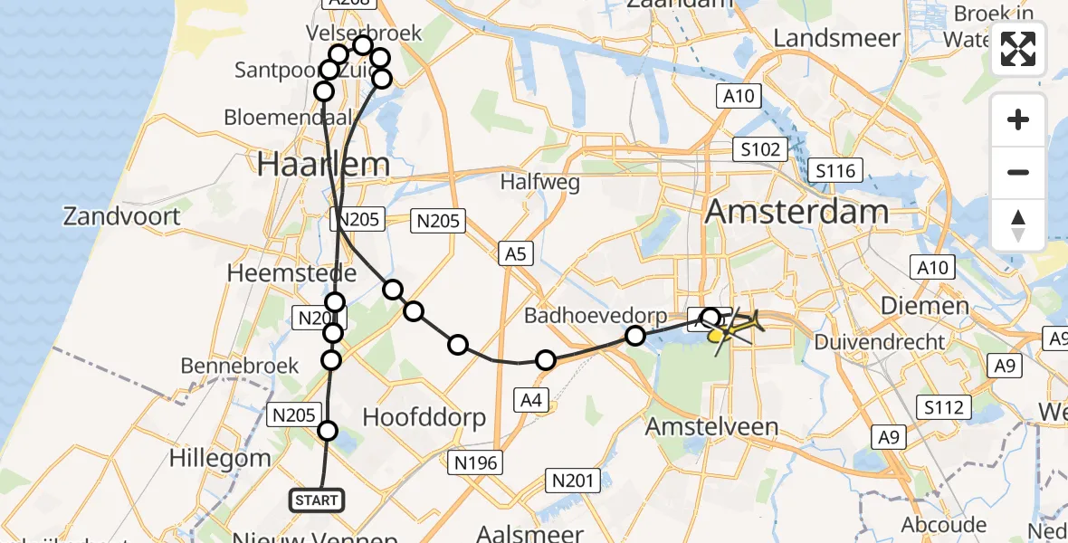 Routekaart van de vlucht: Lifeliner 1 naar VU Medisch Centrum Amsterdam