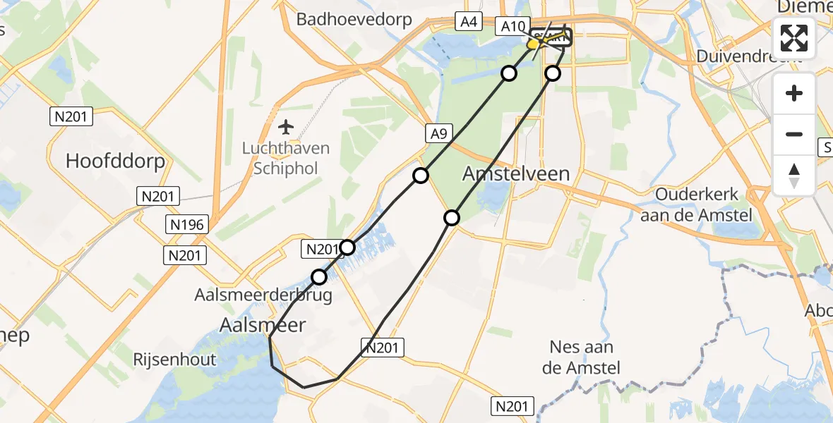 Routekaart van de vlucht: Lifeliner 1 naar VU Medisch Centrum Amsterdam