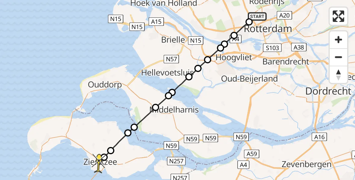 Routekaart van de vlucht: Lifeliner 2 naar Zierikzee