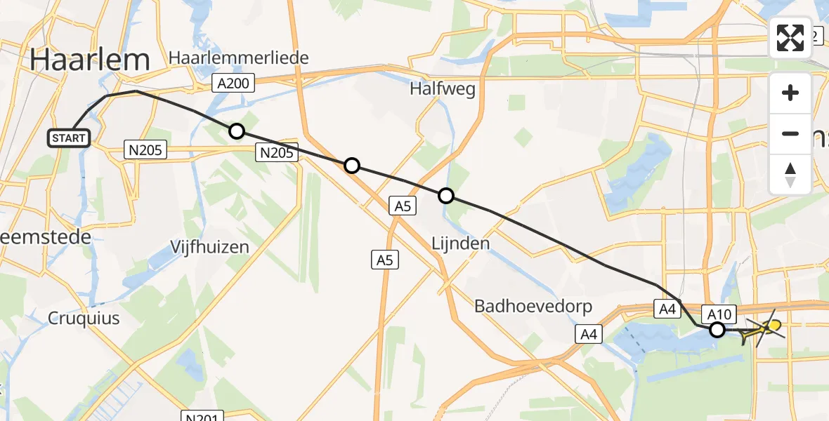 Routekaart van de vlucht: Lifeliner 1 naar VU Medisch Centrum Amsterdam