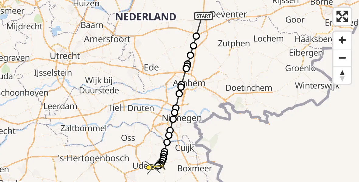 Routekaart van de vlucht: Lifeliner 3 naar Vliegbasis Volkel