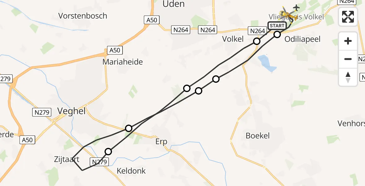 Vluchtroute Traumahelikopter Vliegbasis Volkel - Vliegbasis Volkel, 20 augustus 2022, 01:33