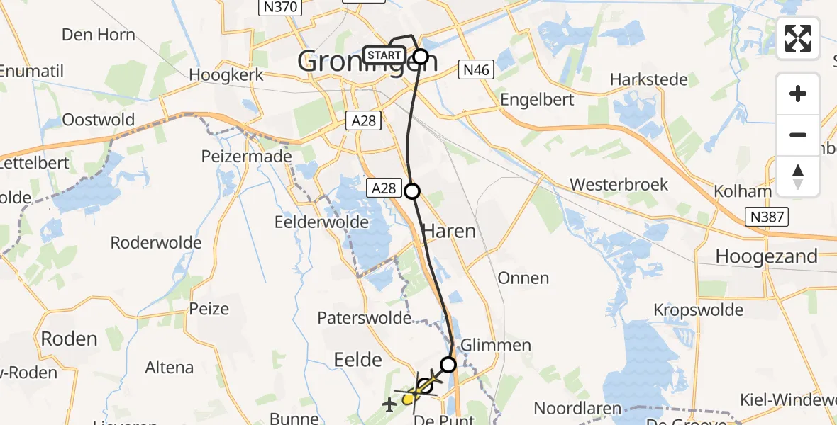 Routekaart van de vlucht: Lifeliner 4 naar Groningen Airport Eelde