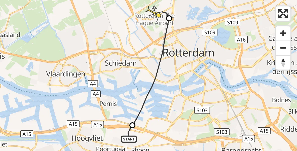 Routekaart van de vlucht: Lifeliner 2 naar Rotterdam The Hague Airport