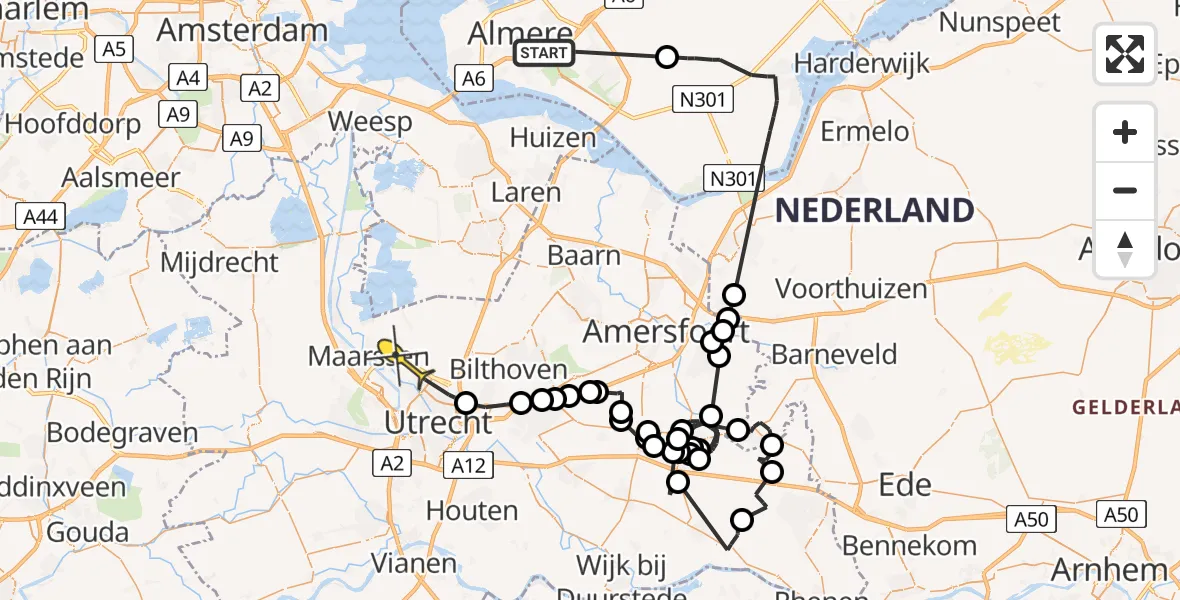 Routekaart van de vlucht: Politieheli naar Oud Zuilen
