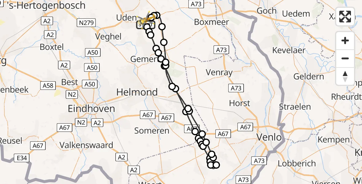 Vluchtroute Traumahelikopter Vliegbasis Volkel - Vliegbasis Volkel, 20 augustus 2022, 09:31